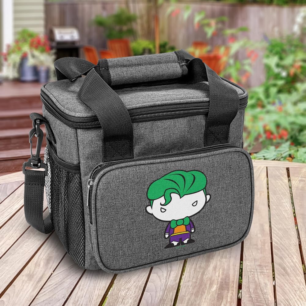 Popfunk Batman Joker Cute Chibi Character Soft Insulated Cooler Bag, Large Lunch Bag, Lightweight, Thermal and Reusable for Office, Picnic, Beach