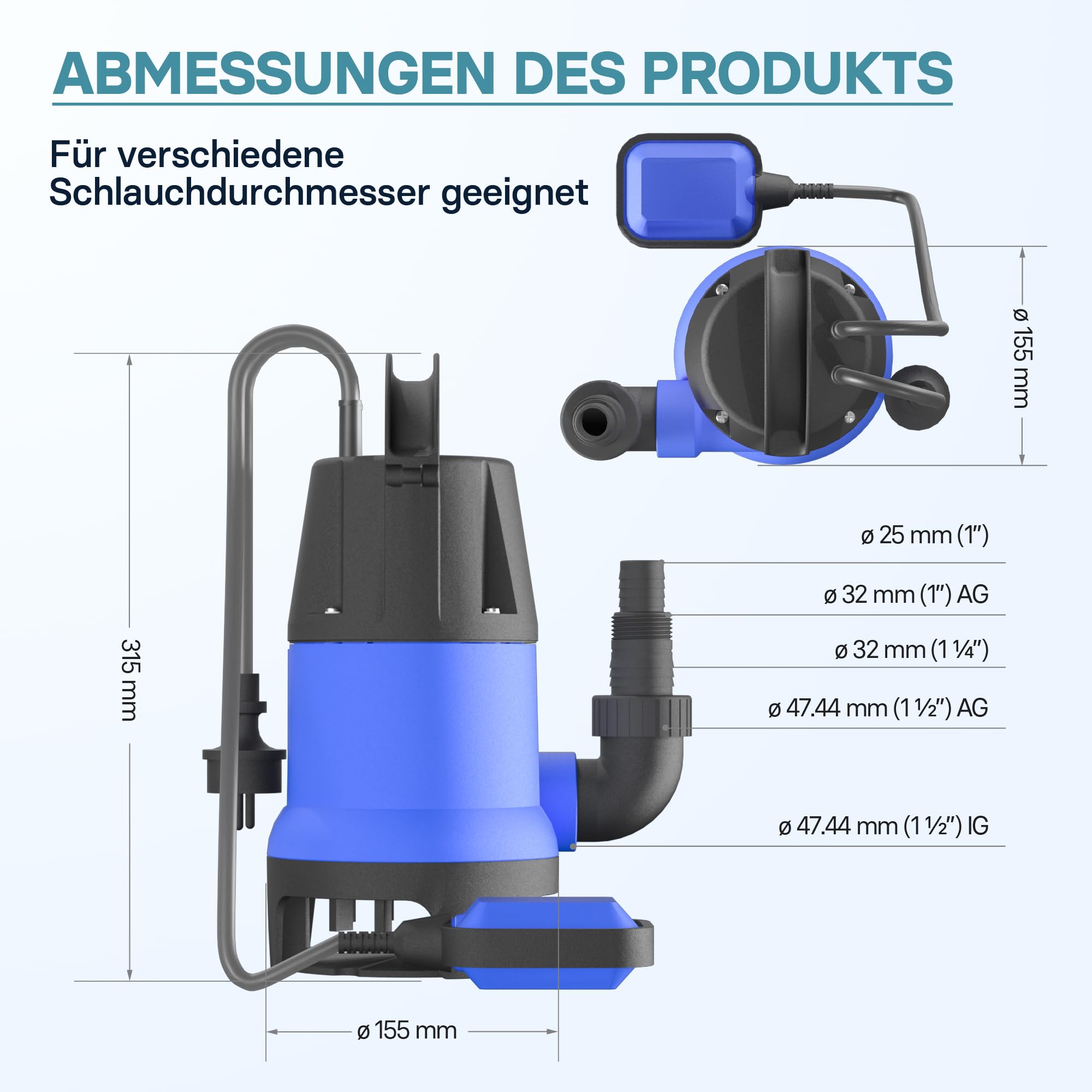 Schmutzwasserpumpe 400 W 7500 l/h Tauchpumpe Gartenpumpe Brunnenpumpe Entwässerungspumpe