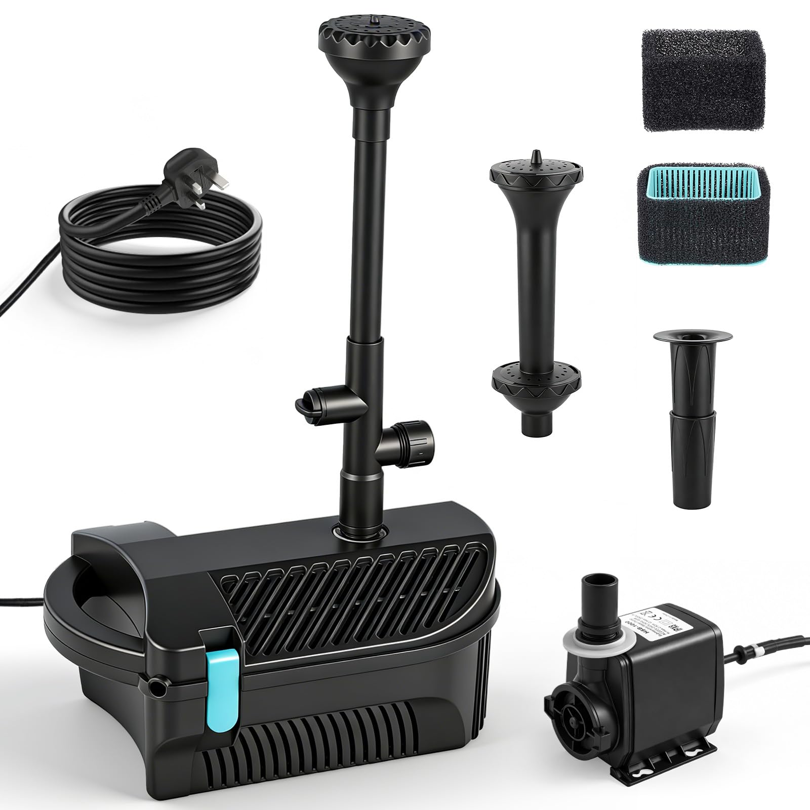 Lightasea Pond Filter with Fountain Pump Kits,Pond Filter Pump,2500L/H Pond Pump and Pond Filter Sets,Garden and Fountain Design,for Koi & Garden Pond Waterfalls and Filtration
