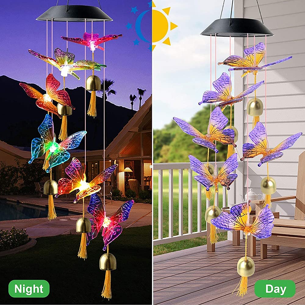 metalowe dzwonki wietrzne, Dzwonek wietrzny z diodami LED Hummingbird, zasilany energią słoneczną, zmieniający kolor, wodoodporny, wielokolorowy(Green)