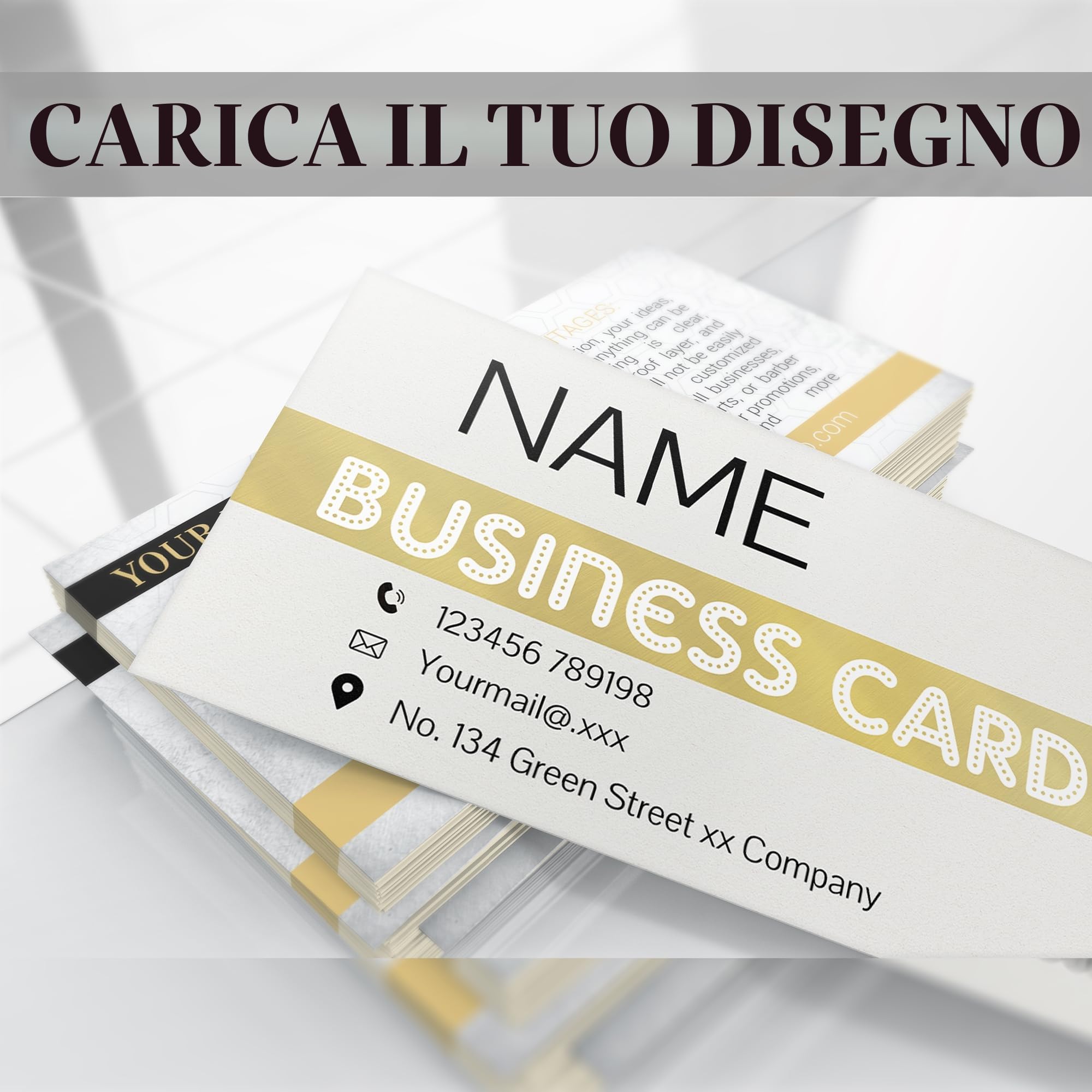 Biglietti Da Visita Personalizzati 90x54mm Fronte Retro Impermeabile Stampa Logo Testo Foto