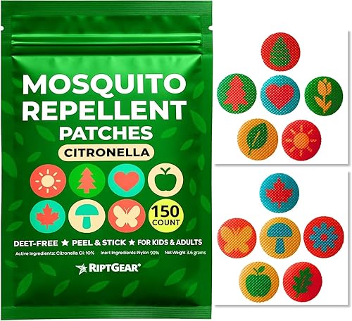RiptGear Parches para mosquitos, paquete de 150 calcomanías para mosquitos para niños y adultos, calcomanías naturales para mosquitos, parche de