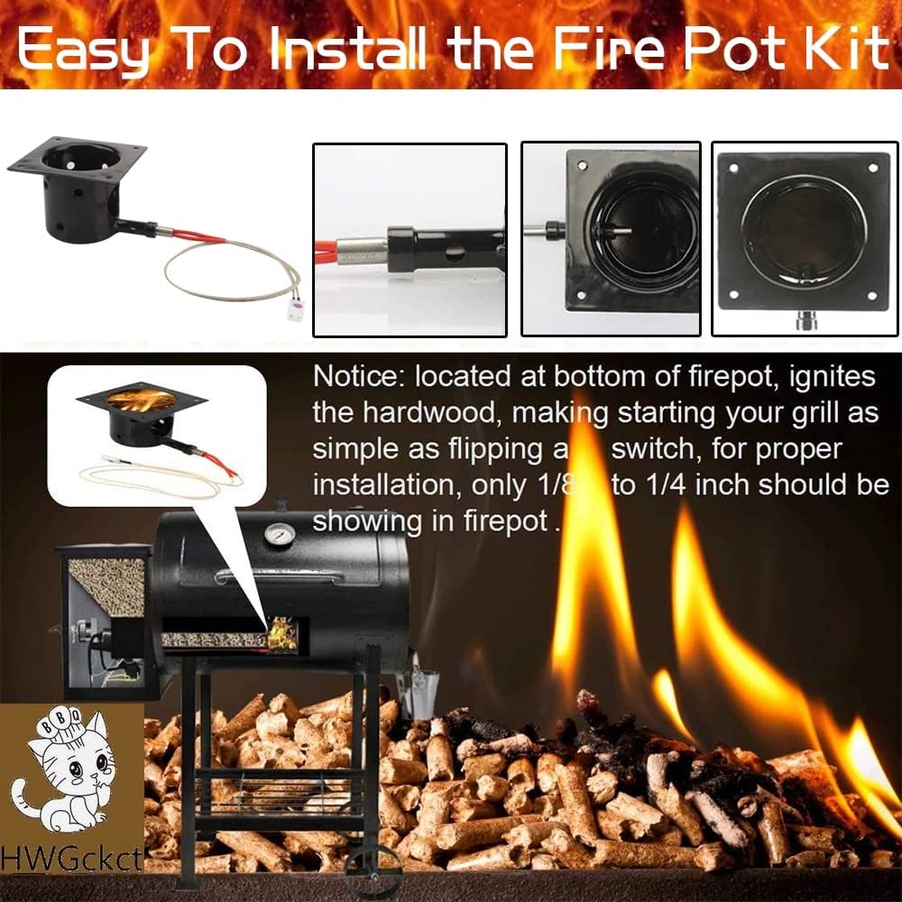 Heavy Duty Steel Porcelain-Enameled Fire Burn Pot and Hot Rod Ignitor Kit Replacement Parts for Pit Boss and Traeger Pellet Grill with Screws and Fuse