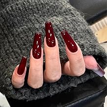 24Pcs Long Coffin Press On Nails - Jelly Red Long Ballerina Artificial Nail for Sticking Full Cover Fake Nails - False Nail Tips Manicure DIY at Home for Women and Girls