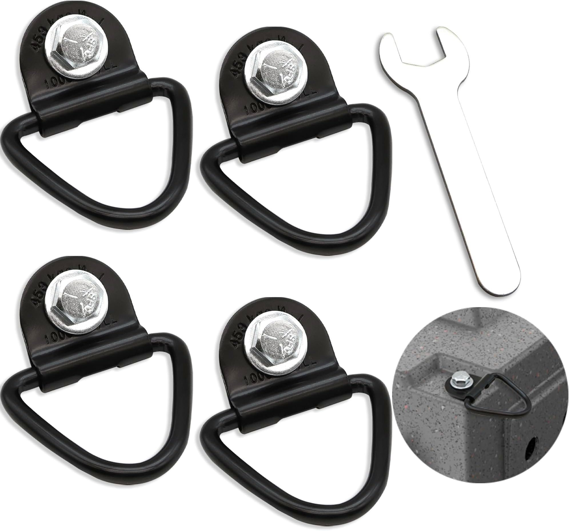 4 Pack Tie Down Kit for Ruffland Kennel - Tie Down D-Ring Kit, 1000lb Load Capacity, with Wrench - Easy Installation, Compatible with RuffLand Kennels - Ideal for Securing Your Crate in Vehicle