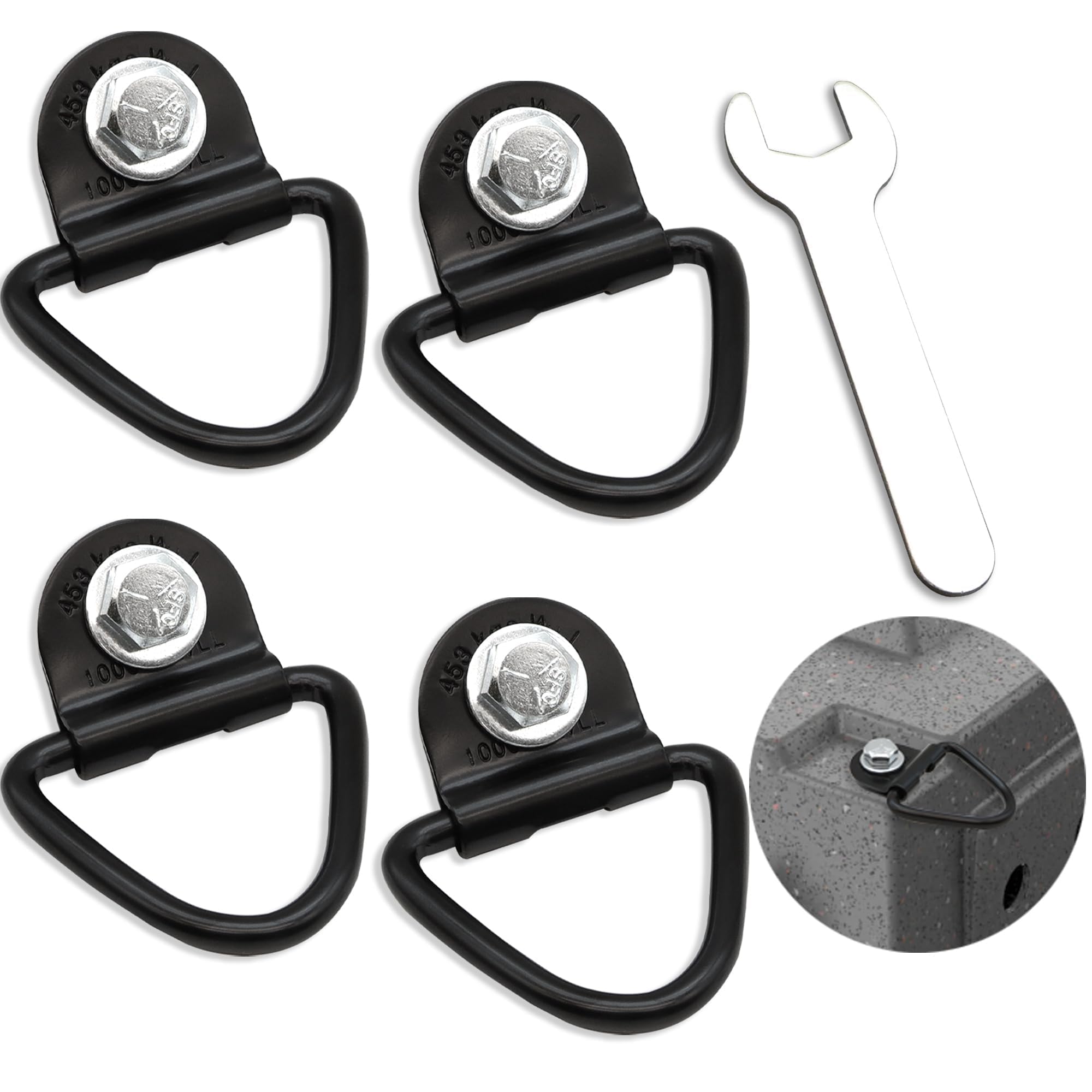 4 Pack Tie Down Kit for Ruffland Kennel - Tie Down D-Ring Kit, 1000lb Load Capacity, with Wrench - Easy Installation, Compatible with RuffLand Kennels - Ideal for Securing Your Crate in Vehicle