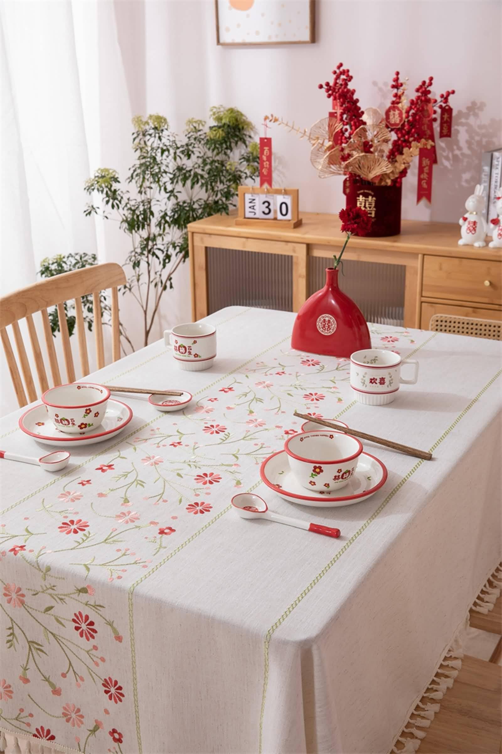 Tovaglia Decorativa Quadrata, Tovaglie 140 x 140 cm Motivo fiori centrali in Poliestere Tovaglia per Casa e Cucina, Tovaglia Elegante per PicnicBeigeStile 3