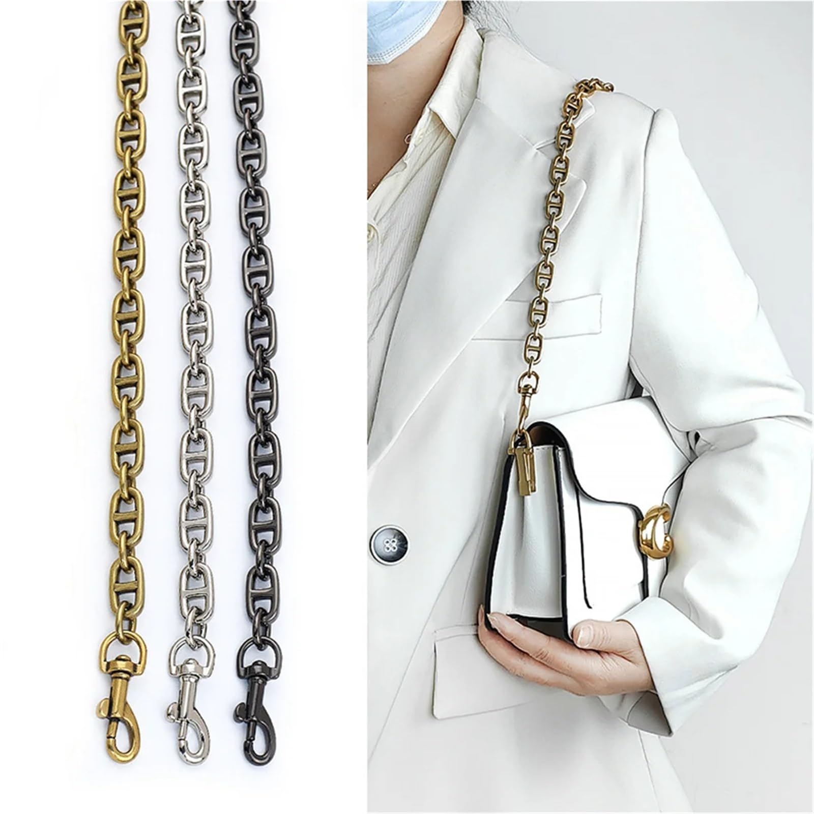 Correa de cadena for bolso, extensible oro antiguo for bolsos, reemplazo Metal con hebillas, accesorio for DIY Para Bolsos DIY(Gunmetal Chain,100cm)