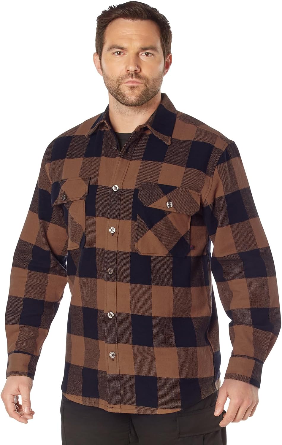 Rothco Buffalo Plaid Flannel Long Sleeve Shirt – Casual Button-Down with Heavyweight 8-oz Cotton Material