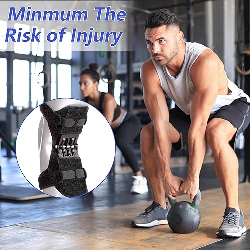 Miniatura 3 de 1 par de rodilleras con resortes de rebote, envoltura de soporte de rótula de levantamiento de potencia, almohadilla estabilizadora de