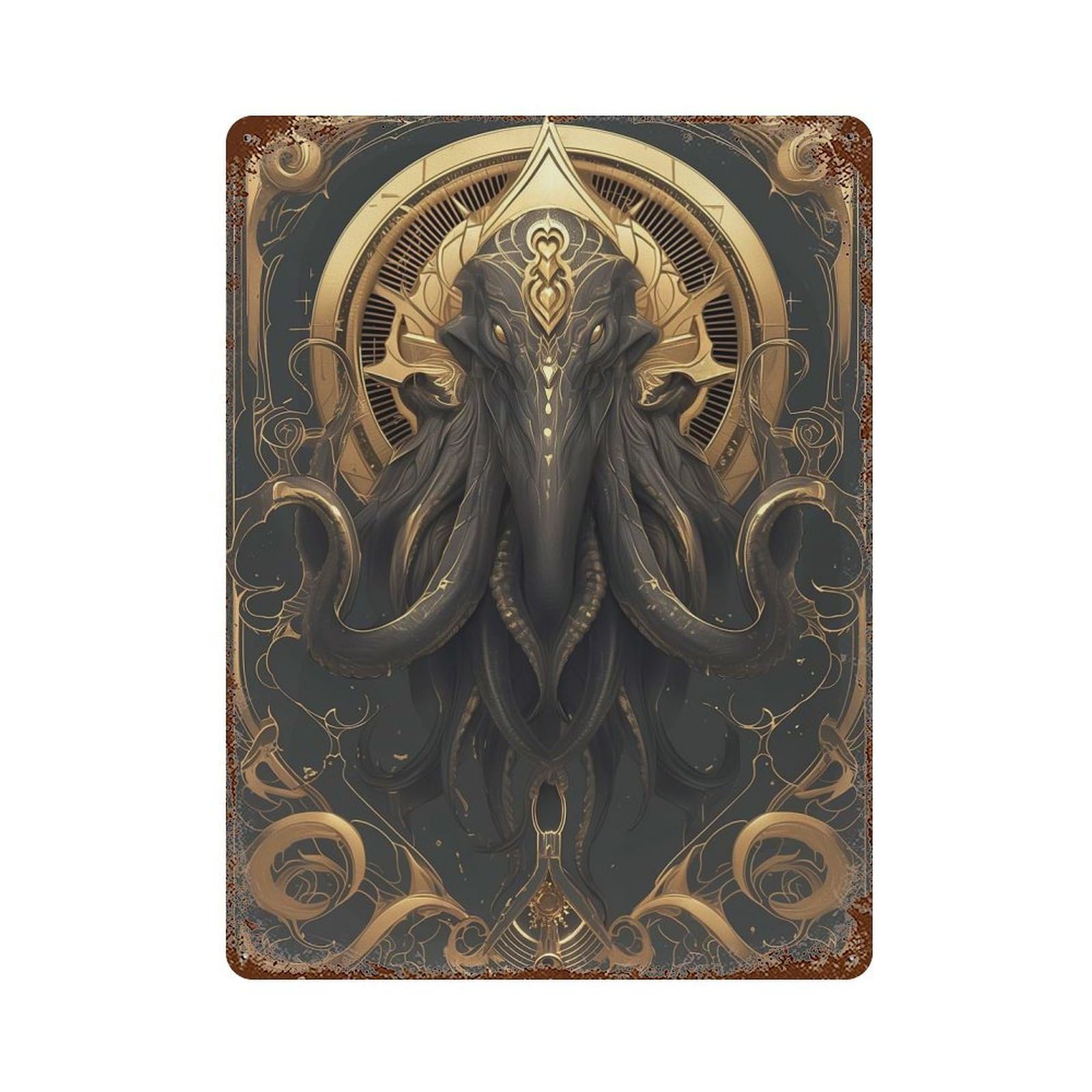 Imperial Cthulhu Art Deco Rusty Metal Tin Sign 15.7"x11.8", for Pub, Kitchen And Man Cave Decor, Farmhouse Wall Decor
