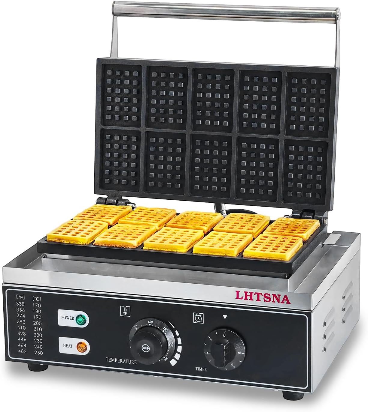 Commercial Industrial Rectangular Classic Waffle Maker,10pcs Belgian Waffles, Electric Non-Stick Waffle Iron for Family, Restaurants, Snacks