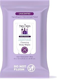 Fairy Tales Daily Cleanse XL Wipes for Kids – Extra Large Body Wipes, Gentle Disposable Washcloths, Unscented, Alcohol Free Cleansing Cloths - 20ct