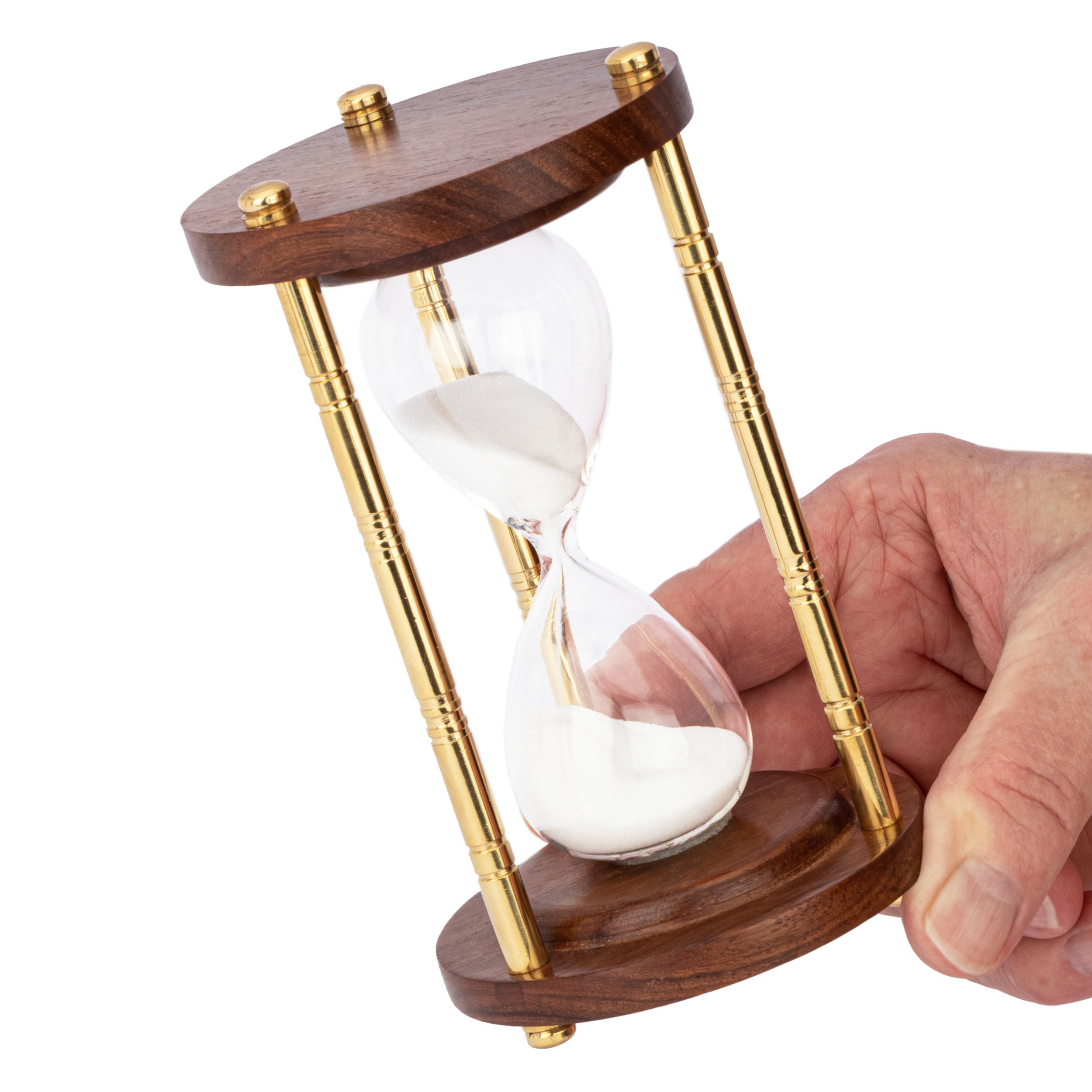 NKlaus Nautical Hourglass 5 min 3 Columns Brass / Wood 15 x 9 cm Hourglass Maritime Decoration 14986 - Image 2