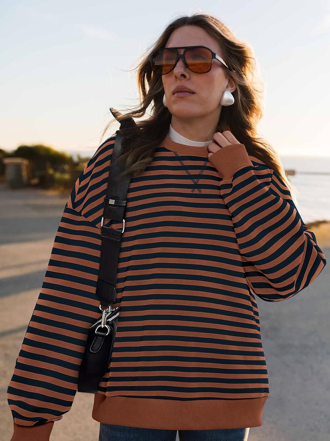 PRETTYGARDEN Womens Striped Oversized Sweatshirt Color Block Crew Neck Long Sleeve Casual Loose Pullover Top Y2K Clothes - Image 6