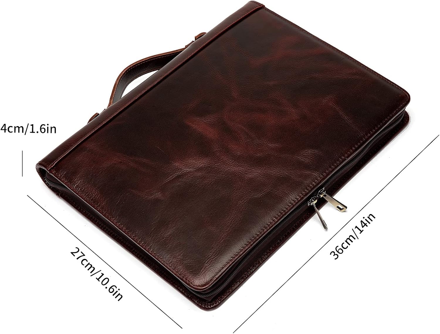 YIWEN Handmade Leather Portfolio with Handle, 3 Ring Binder, Zippered Padfolio for 13" Tablet, 8.5 x 11 Notepad, Professional Business Document Organizer (Dark Brown, Oil Wax Leather)