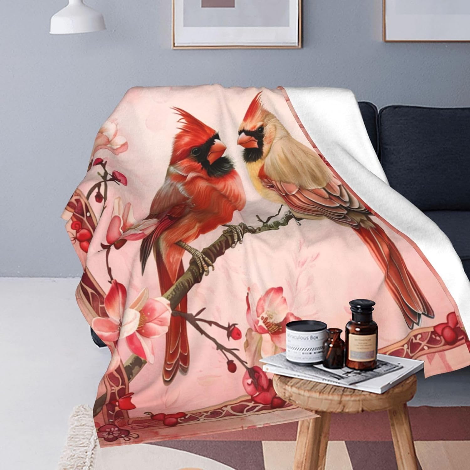 Red Cardinal Cute Decor Throw Blanket Gifts for Girls Boys - Super Warm Soft Plush Lightweight Fleece Flannel Blanket for Kids Adults - 80"X60"