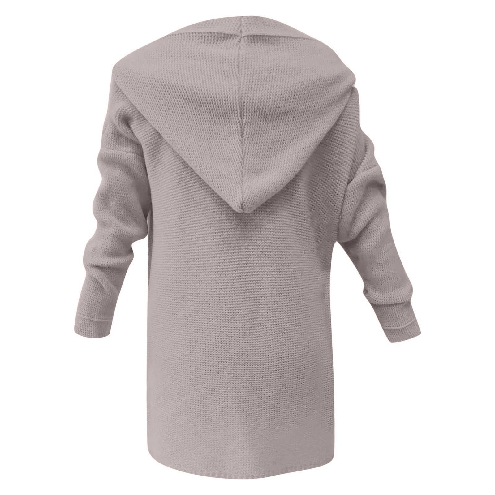 Strickjacken Für Damen Elegant Einfarbig Langarm Grobstrick Hoodie Jacke Mit Kapuze Herbst Winter Lang Strick Cardigan Oversize Open Front Sweater Outwear Outdoor Warm Strickcardigan Strickmantel