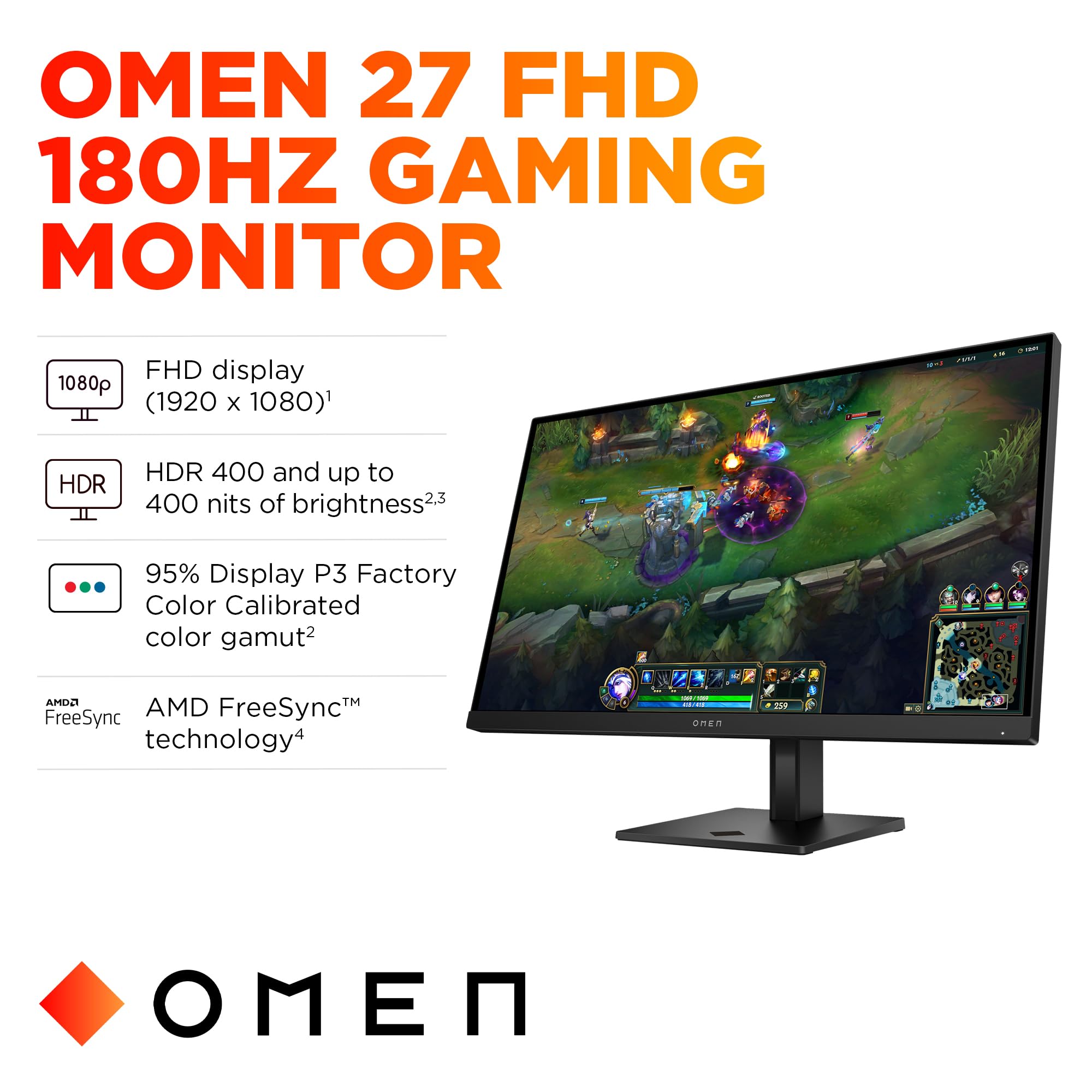 Amazon.com: HP OMEN 27 inch FHD 180Hz Gaming Monitor, Quad HD