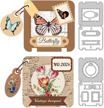 2 Sets Label Tags Thin Cutting Dies Greeting Card Die Cut Carbon Steel Die Cuts Stencils Card Scrapbooking Embossingb Template Dies for Craft Paper Making Albums Birthday Gift Decor