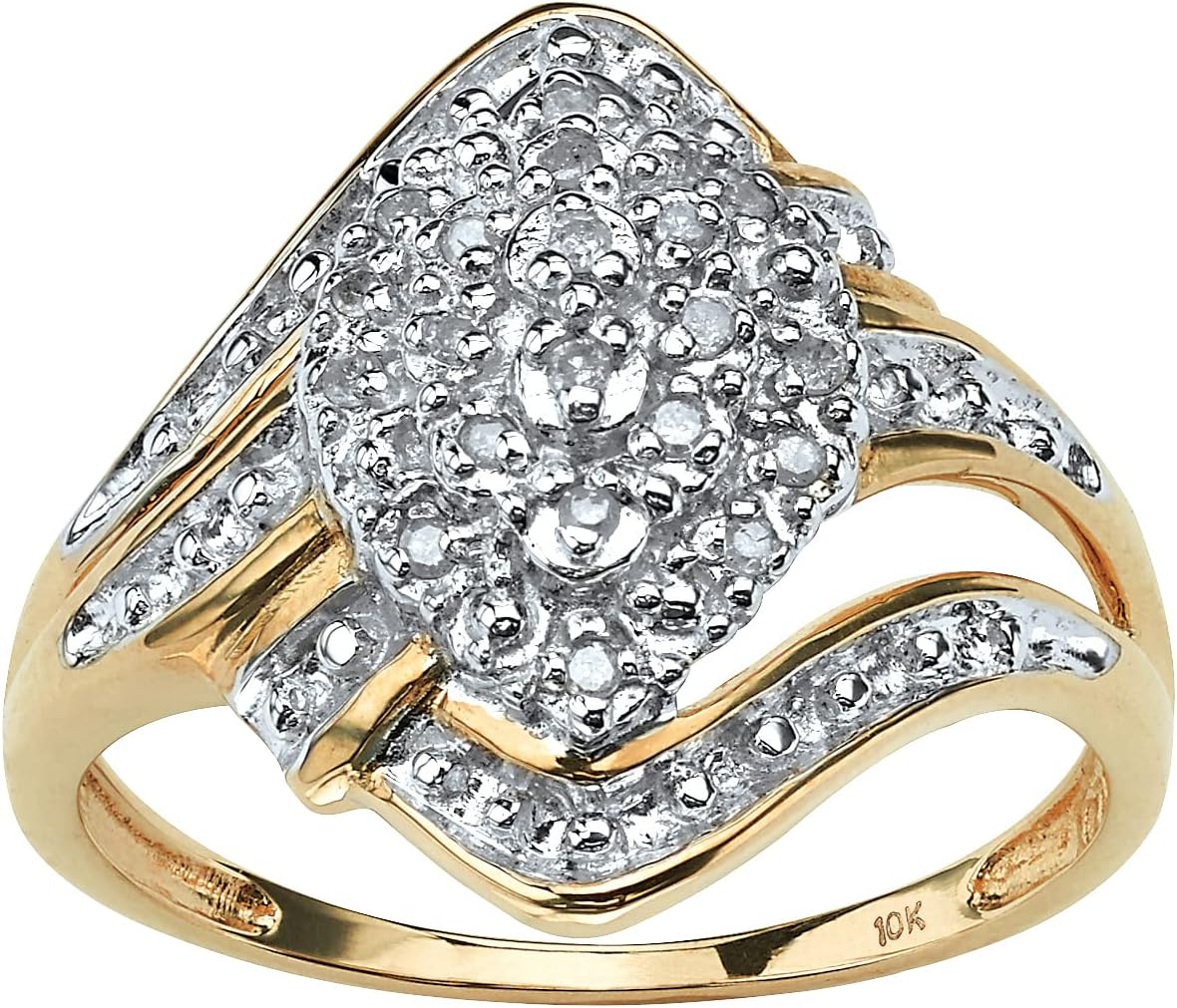PalmBeach 10K Yellow Gold Round Genuine Diamond Swirled Cluster Ring (1/10 cttw, I Color, I3 Clarity) Sizes 6-10