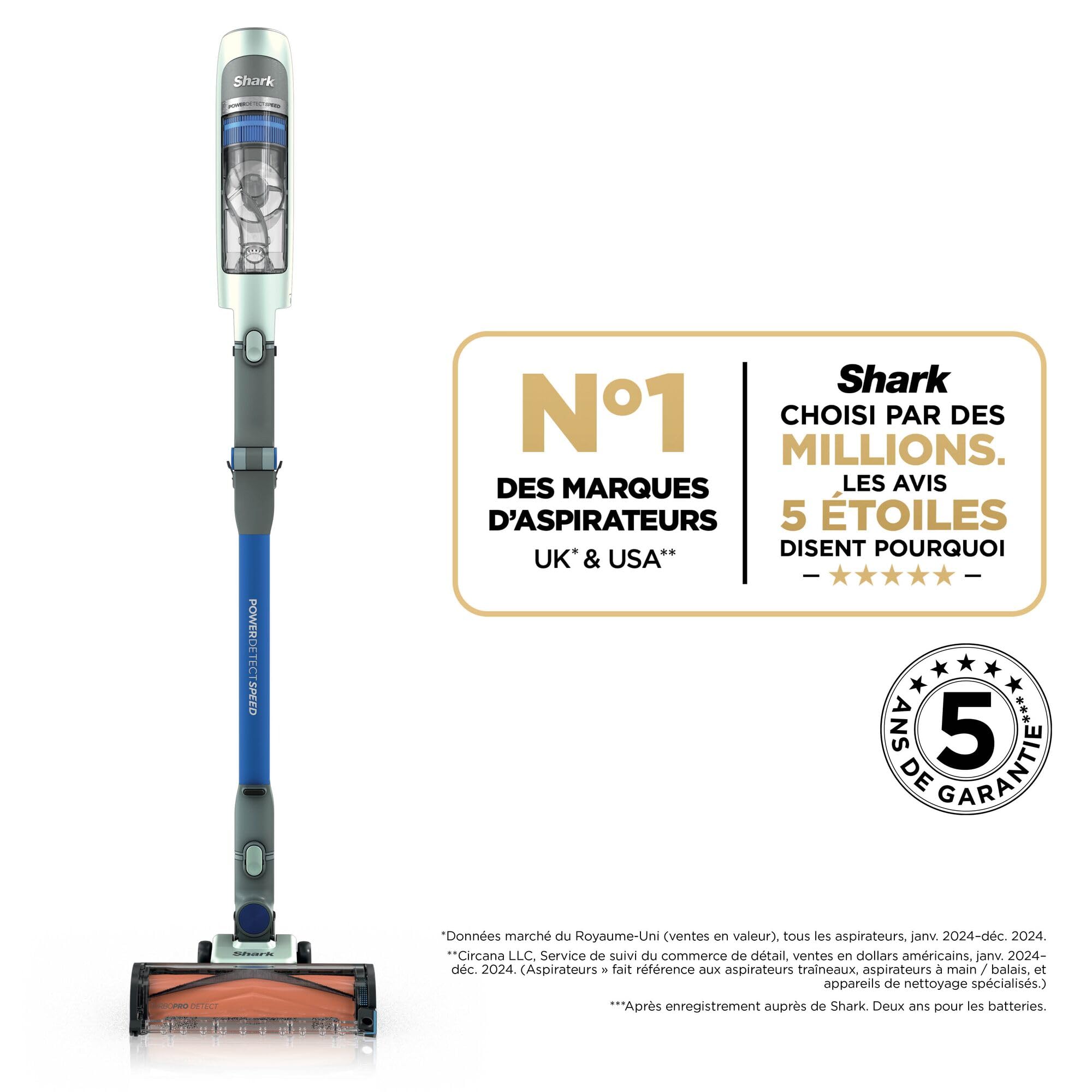 Shark PowerDetect Speed, Aspirateur Balai sans Fil, 60min IA1243FR | Nettoyage en arrière, Filtration anti-allergène HEPA, Jusqu’à 60 min d’autonomie, support mural et suceur plat, Sauge givrée