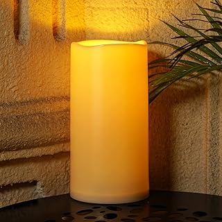 Homemory 6" x 12" Extra Large Outdoor Waterproof Candle with Auto 6-Hour Timer, Big Flameless Candle, Extra Wide and Tall Pillar Candle Battery Operated, Ivory Plastic Made, Long Last for Half A Year
