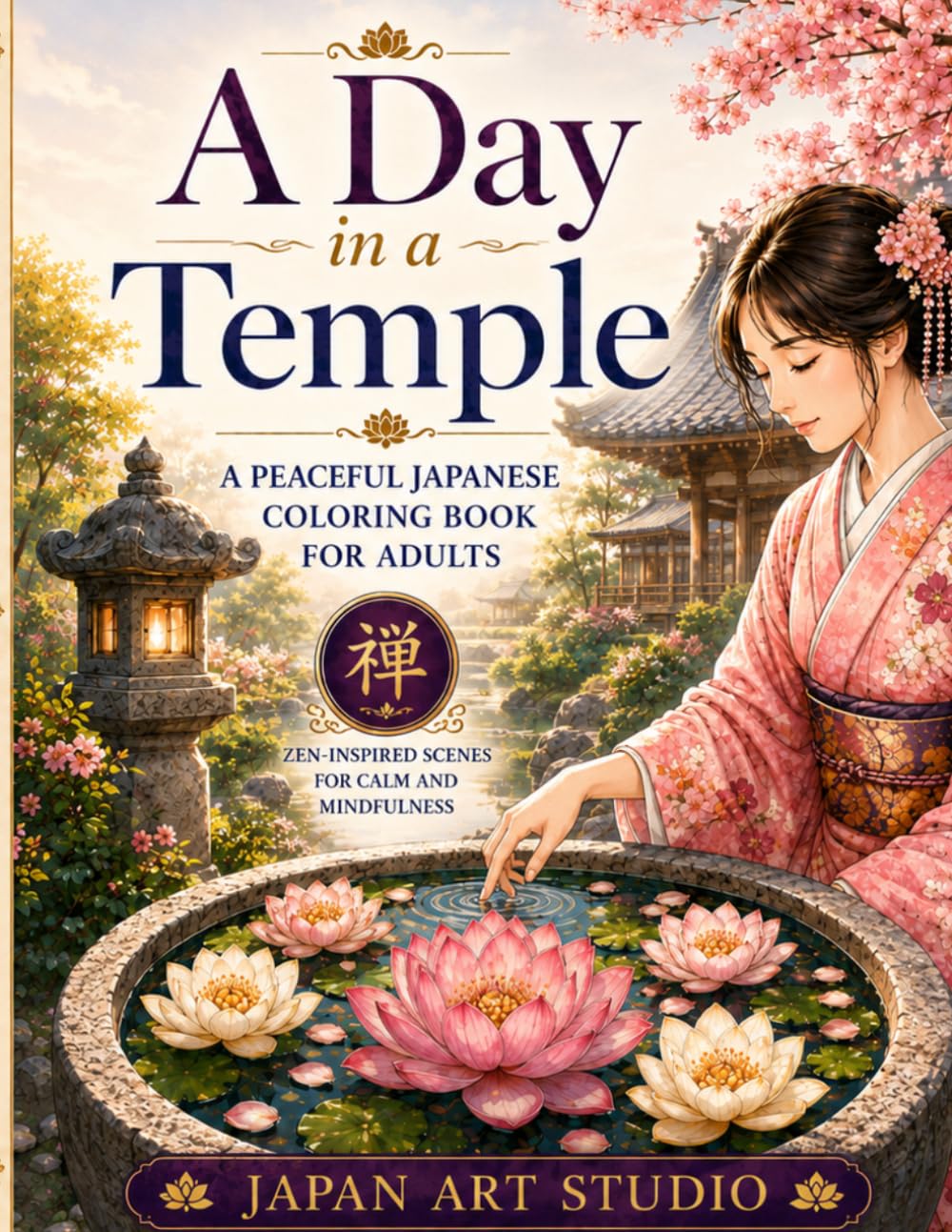 A Day in a Temple: A Peaceful Japanese Coloring Book for Adults