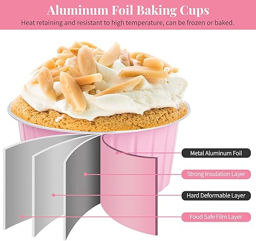 Miniatura 3 de ZORRITA Paquete de 100 mini moldes para cupcakes de 5 onzas con tapas de cúpula y tenedores, tazas de aluminio para hornear pasteles, recipientes