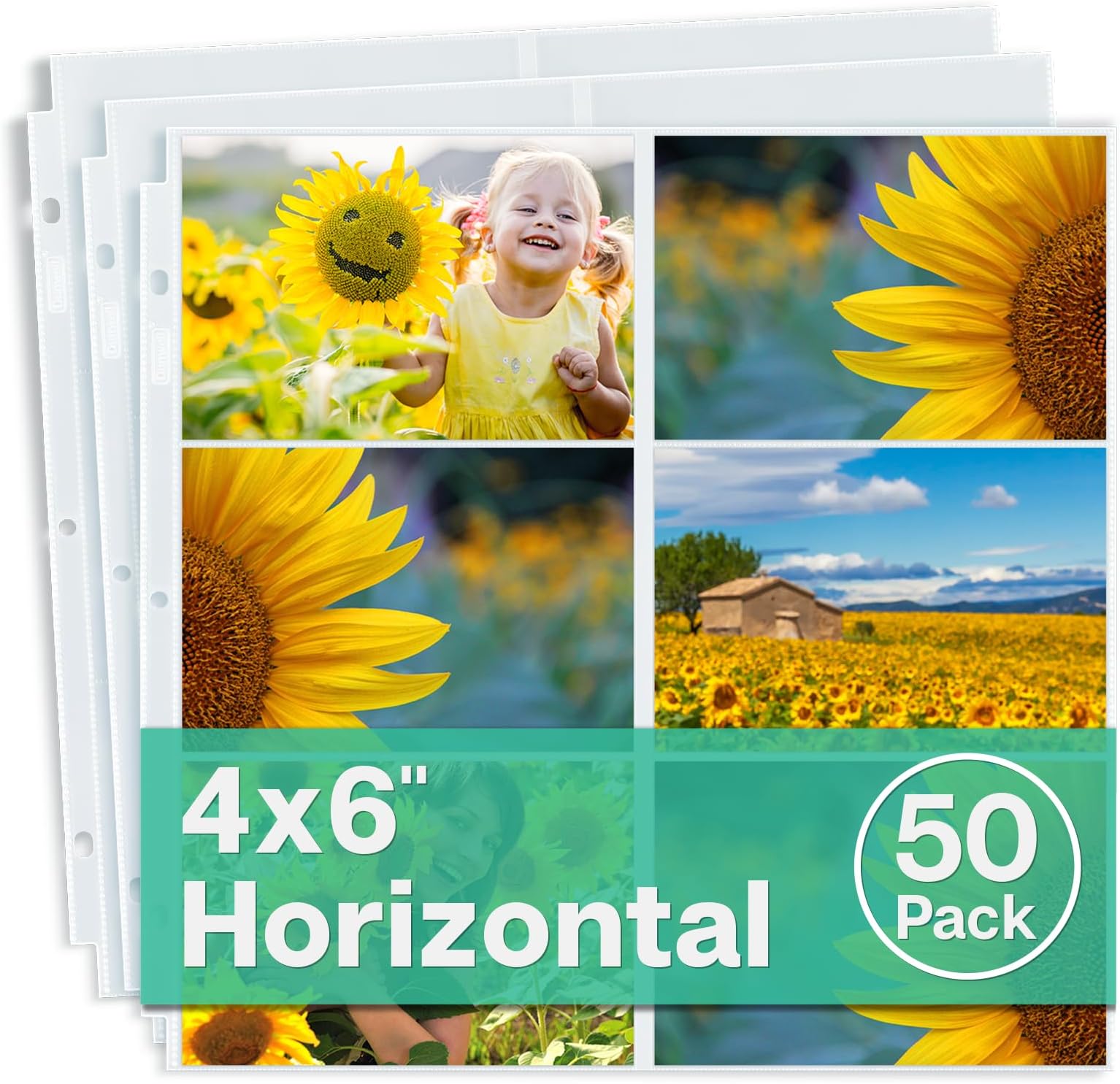 12x12 Scrapbook Page Protectors - 4x6 Photo Album Pages for 3-Ring Binder, (50-Pack, Horizontal Layout), Holds 600 Pictures, Durable Refill Sleeves, Scrapbooking, Fits Pioneer & WRMK Albums