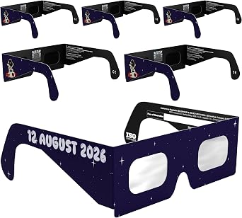 Solar Eclipse Glasses ISO 12312-2 & CE Certified   Safe Solar Viewing for Direct Sun & August 2026 Eclipse | Paper Cardboard Frame, Made in EU | For Kids & Adults | 6 Pack | Rocketrider