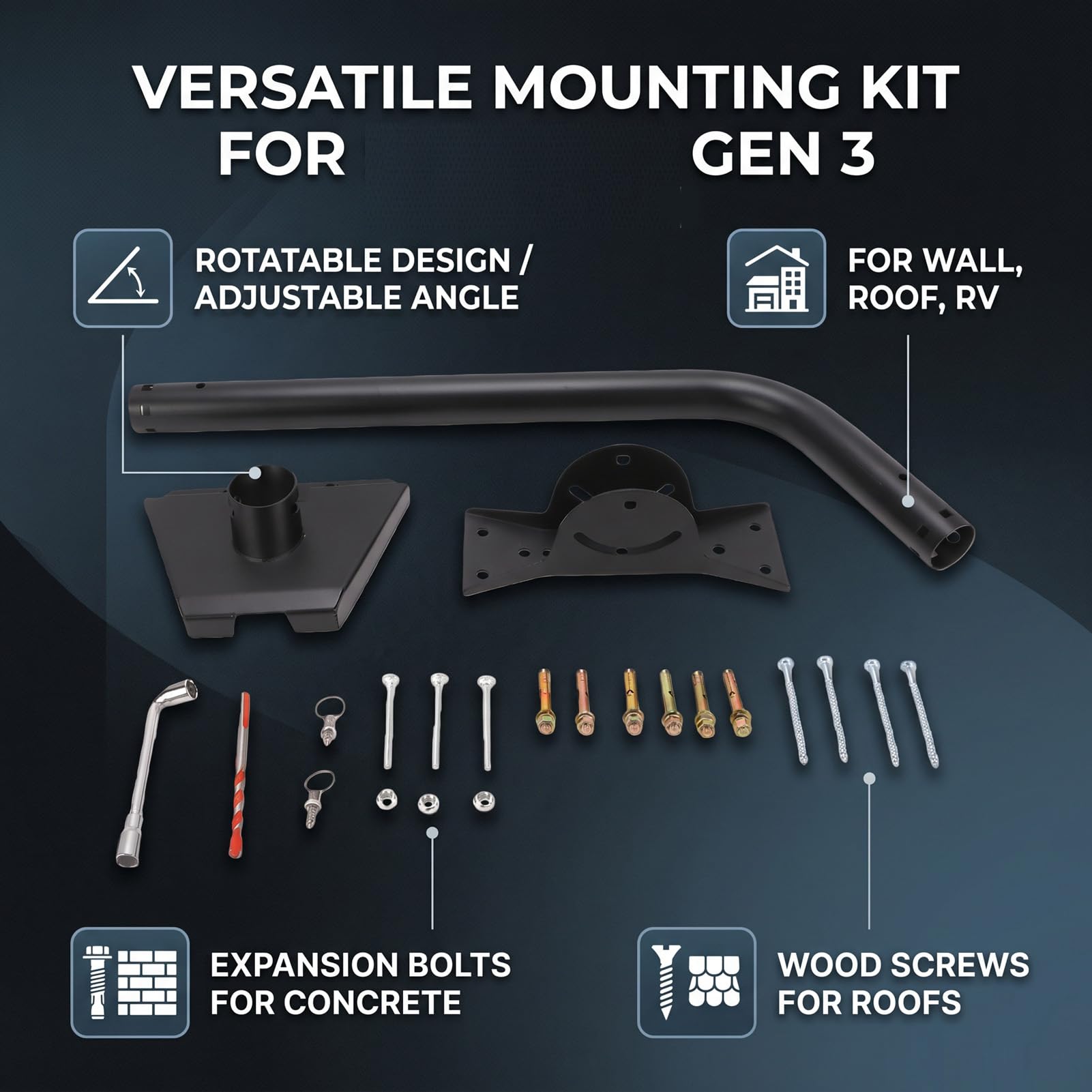Generic Kit de Montage Satellite Réglable pour Paraboles Standard 4 4X V3, Structure en Alliage D'aluminium, Parfait pour les Installations sur le Toit et les Murs