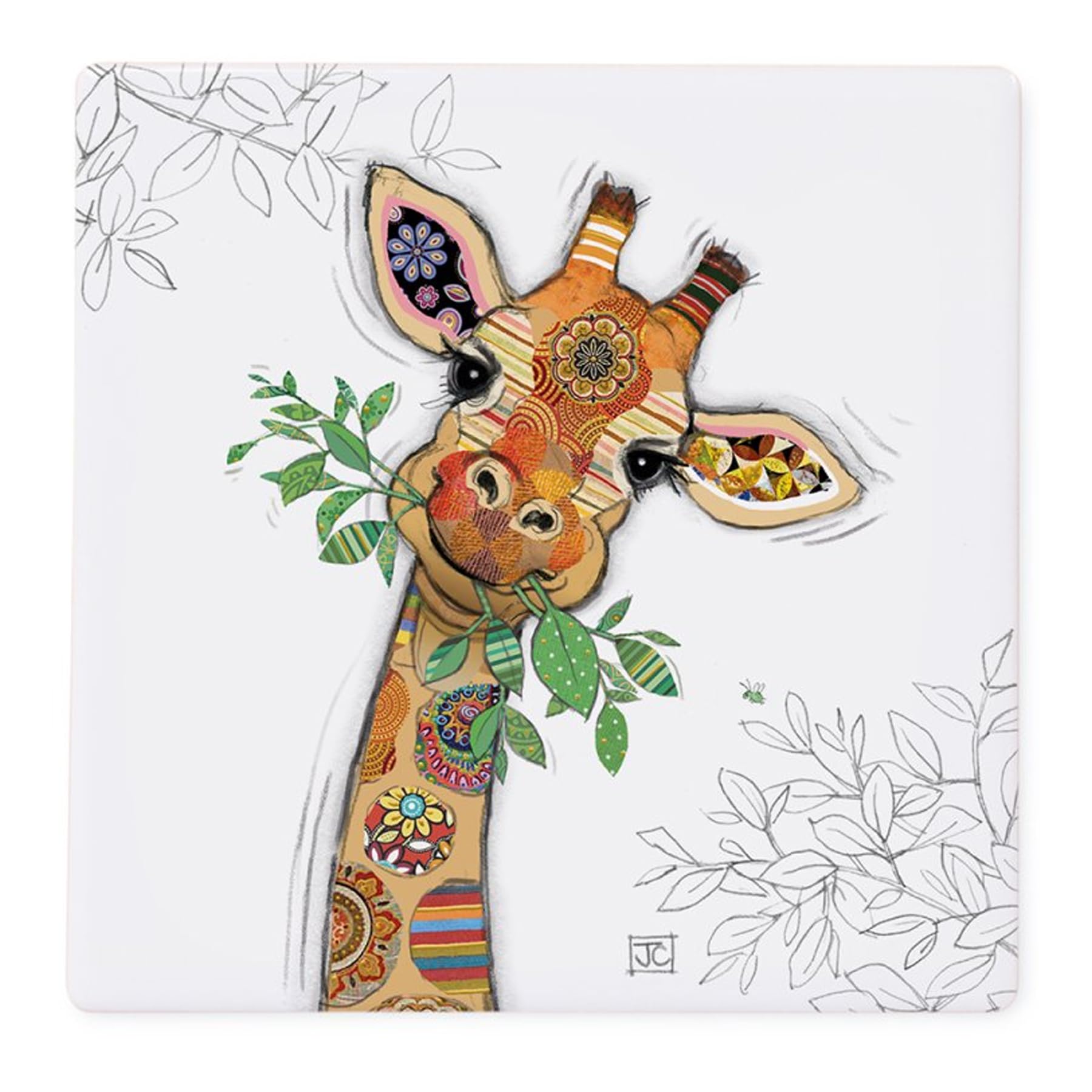 Bug Art Ceramic Coaster Tableware | for Home or Work | Cork Backed for Hot Drinks | Designed By Bug Art | Coasters (Gina Giraffe 2306)