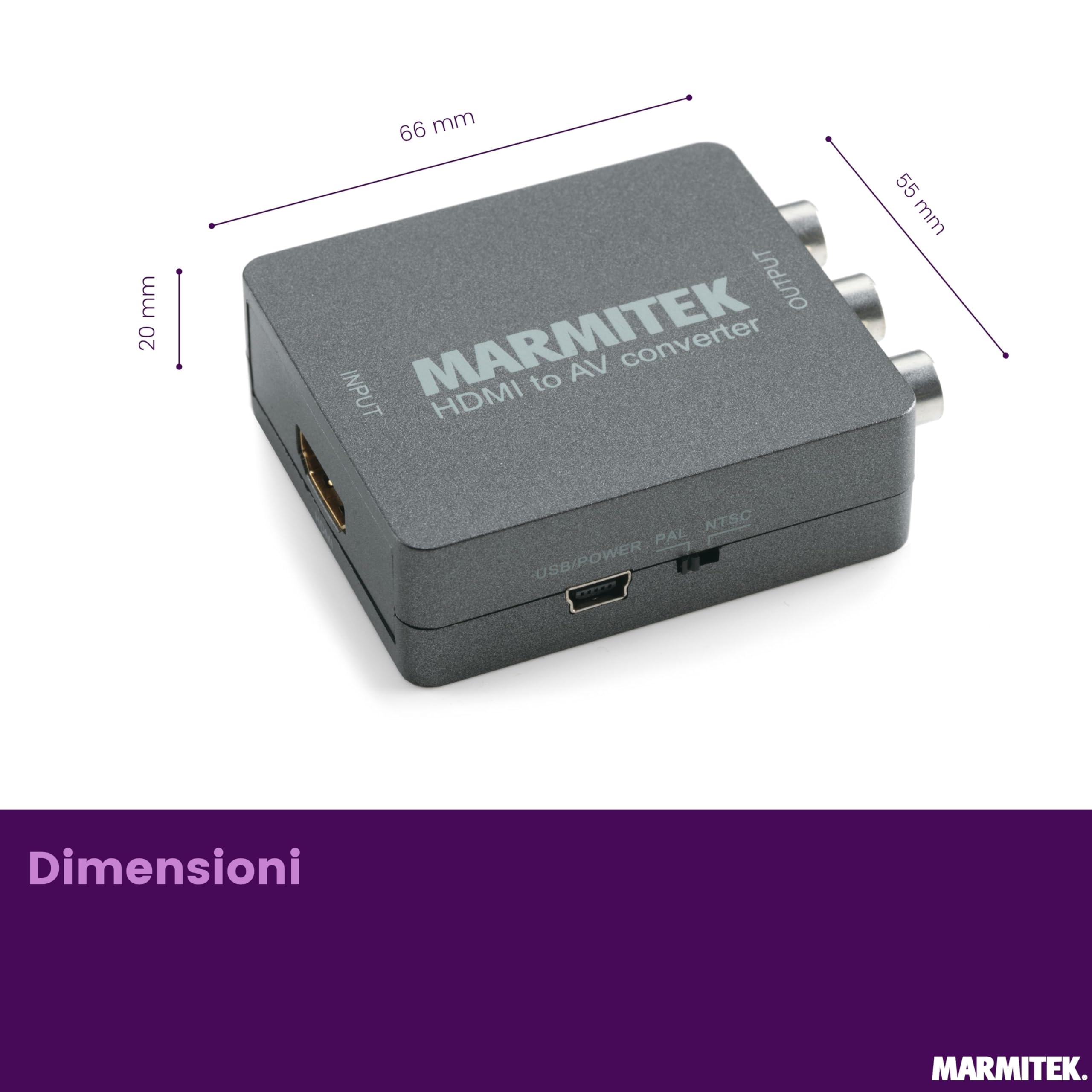 Marmitek Connect HA13 - Adattatore HDMI a SCART RCA composito 1080p | Convertitore video per vecchia TV, HDMI a SCART/RCA, 720p/1080p, PAL/NTSC, audio stereo e nessun software