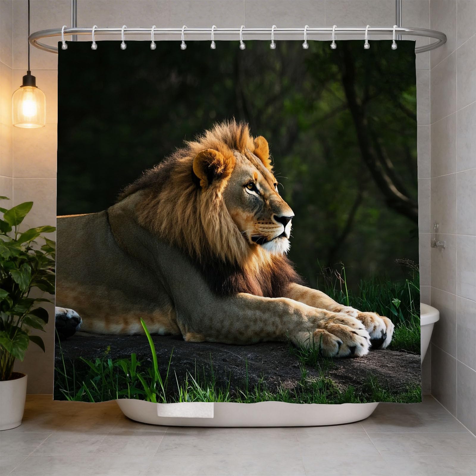 Hongduo 3D Lion Shower Curtain for Stalls Bathtubs Wildlife Bathroom Decor Shower Curtain Set Polyester Fabric Waterproof 200x200cm/79X79 Inch with Hooks