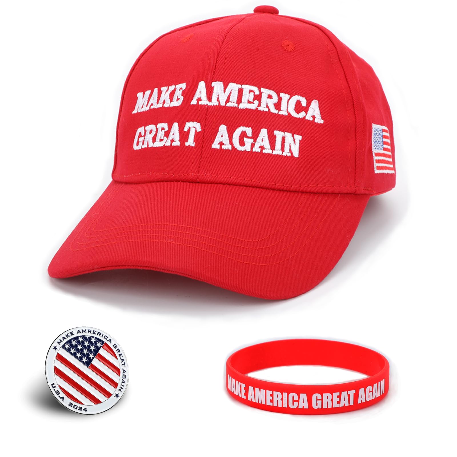 ZLYMMAGA Hat Badge and Bracelet Set, Make America Great Again Hat, for The Final Battle Red