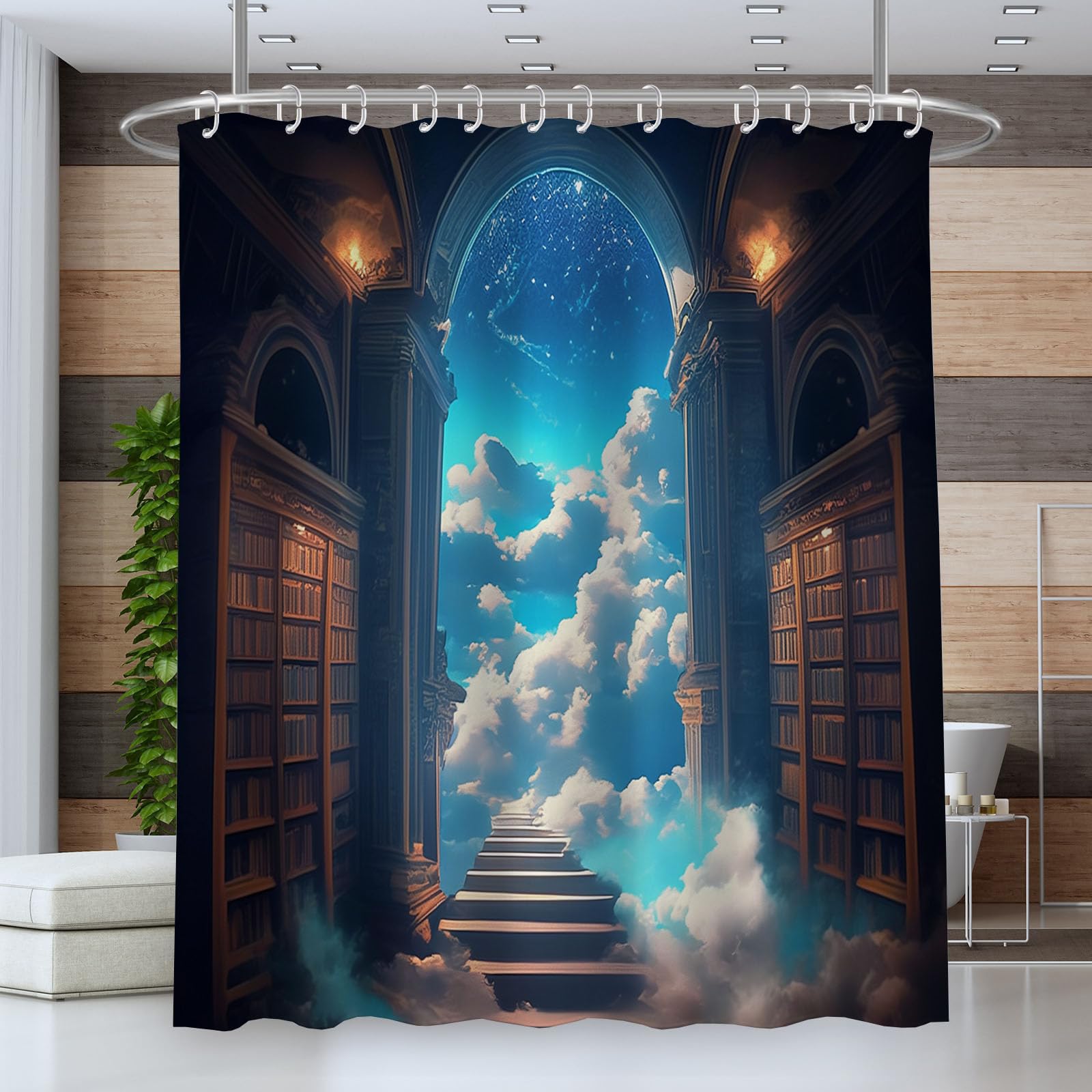 Rideau de douche polyester 180x200 cm ciel de bibliothèque étanche avec crochets