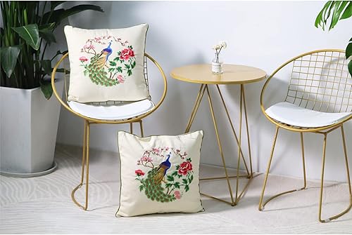 Miniatura 10 de Pilmandu Juego de 2 fundas de almohada decorativas bordadas para sofá fundas de almohada cuadradas para dormitorio sofá decoración de granja 18 x 18