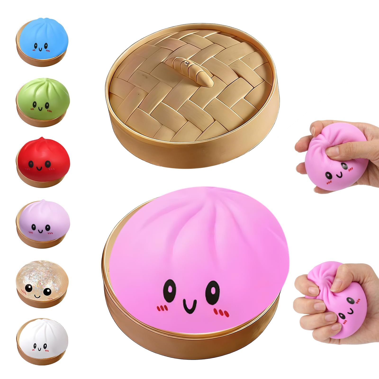 Dumpling Squishies Toy, Giant Glitter Dumpling, Colorful Steamed Bun Stress Balls Fidget Sensory Toy,Squeeze Dough Ball Stress Relief Hand Toys with Food Steamer Stretchy Desk Toys (Blue) — view 10