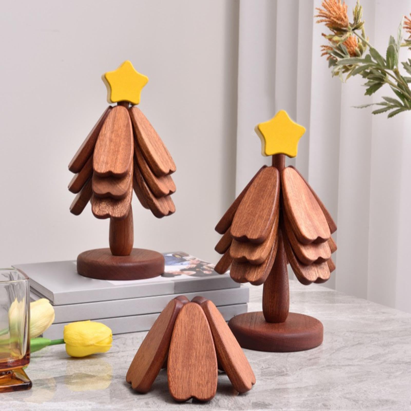 sous-Verres en Bois pour Arbre de Noël, sous-Verres Pliables résistants