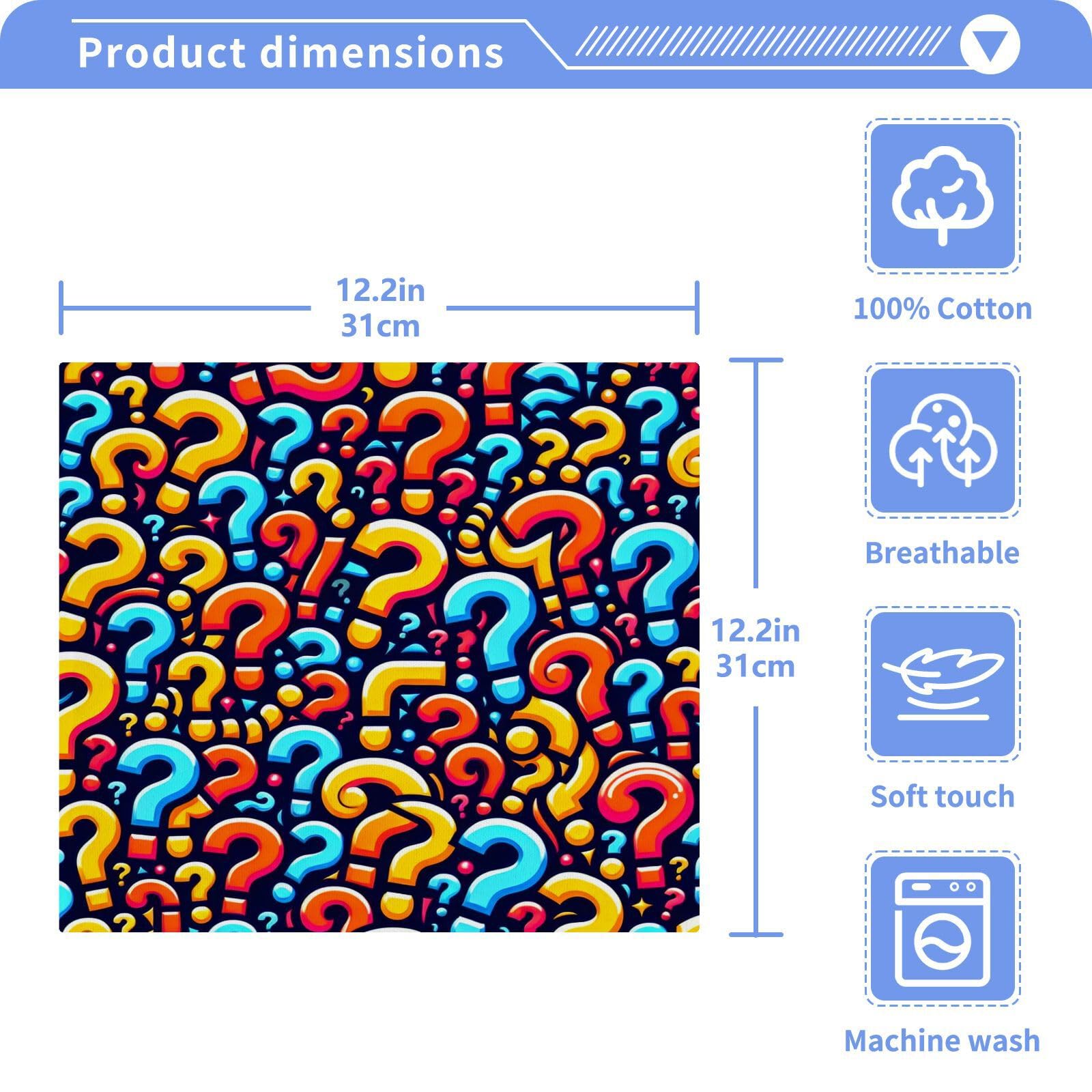 YANENDIE Question Marks Pattern Washcloths Towels, Highly Absorbent and Soft Cotton Face Cloths, 2 Pack Quick Dry Wash Cloths - 12 X 12 Inches