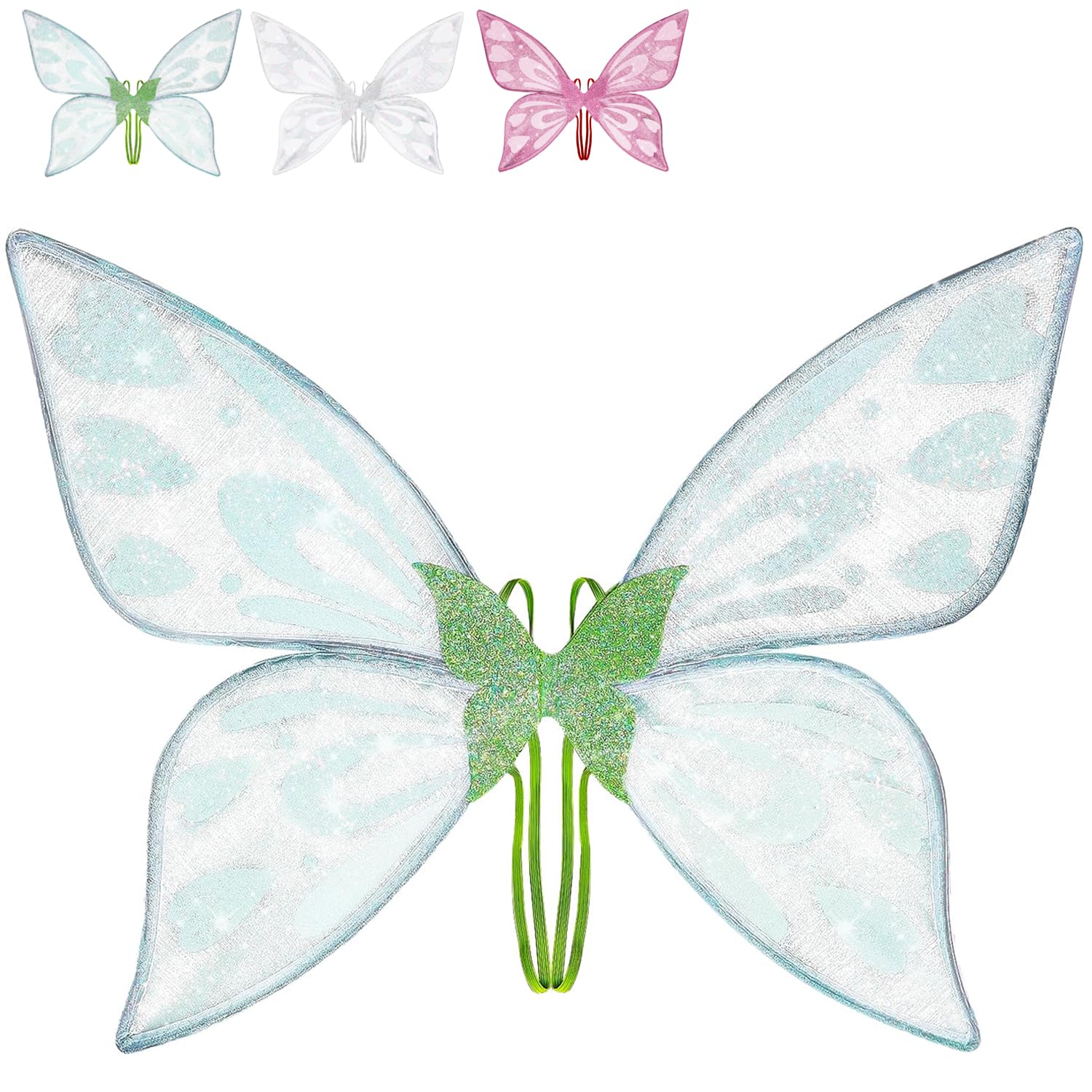 Fairy Wings Kids Adults, Butterfly Wings Kids, Sparkle Butterfly Costume Kids, Angel Wings Dress Up Party Favor, Fairy Princess Wings, Halloween Christmas Fairy Costume Fancy Dress（Green）