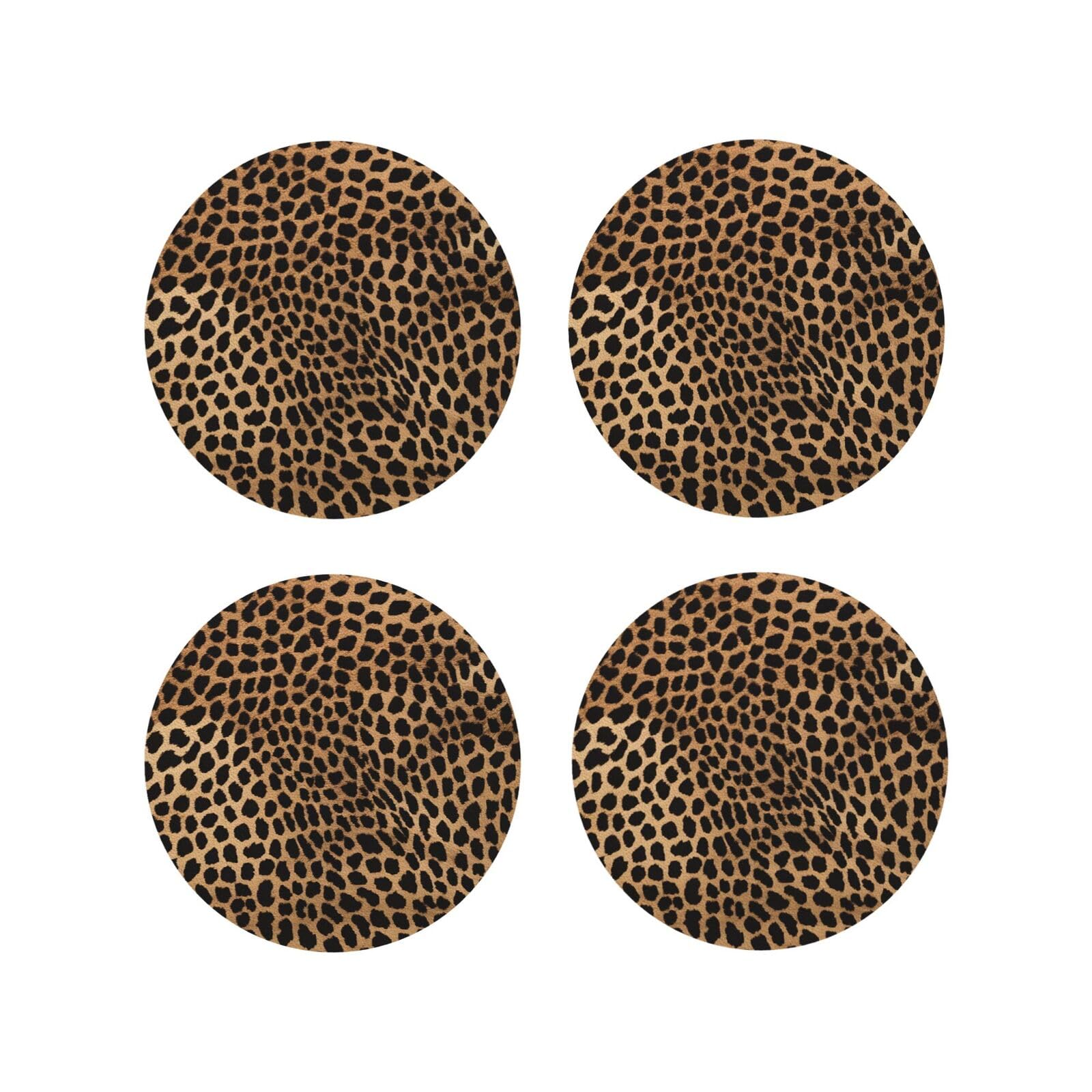 Lhfiohirg Round (Leopard Print) Drink Coasters Set Of 4 Non-Slip Leather Coasters For Cups Mugs Glasses Tabletop Protection For Home Office Bar