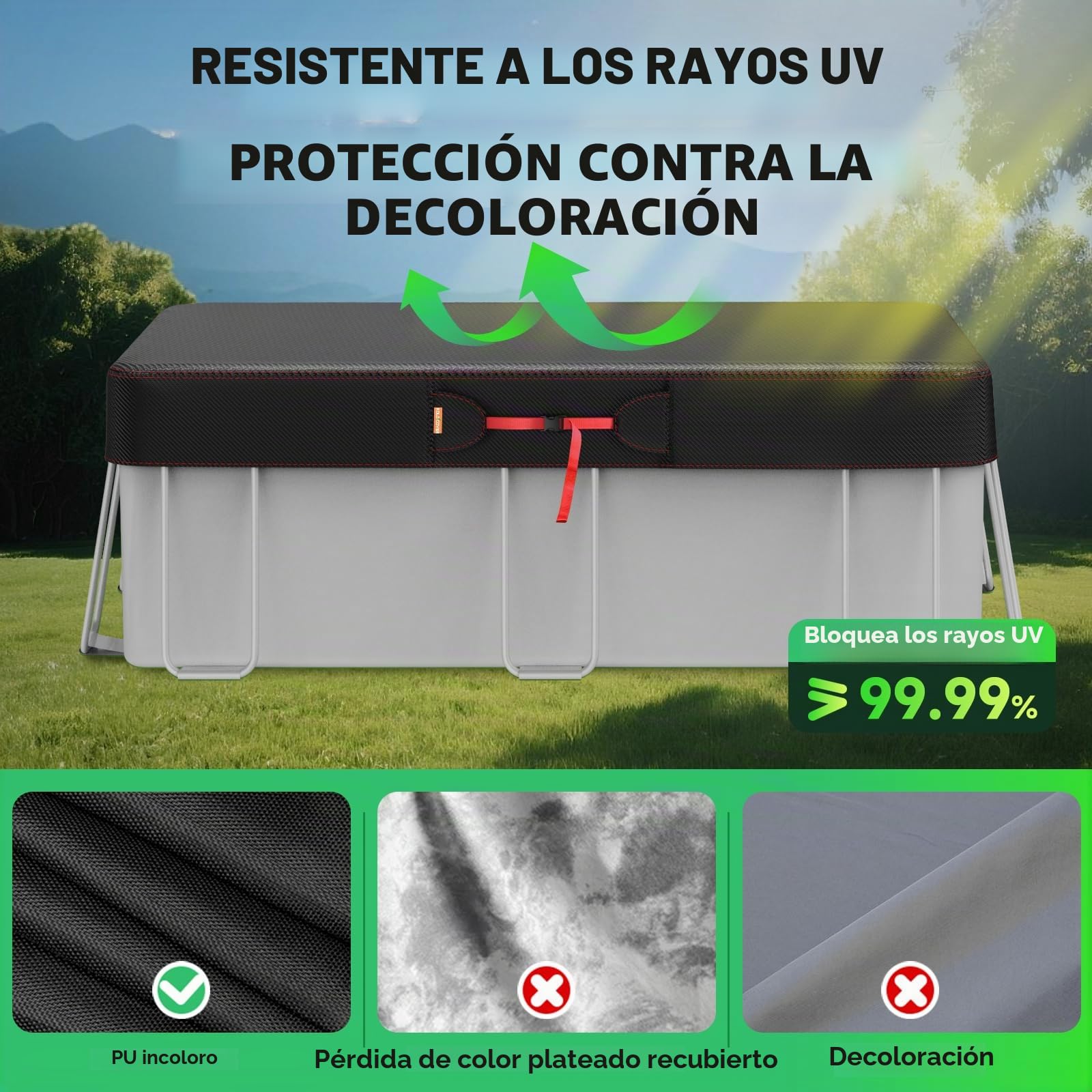Cubierta de Piscina Rectangular de 9 x 18 pies para Piscinas sobre el Suelo, Cubierta Solar para Piscinas sobre el Suelo con Accesorios, Cubierta de Invierno Ideal para Impermeable y Resistente al