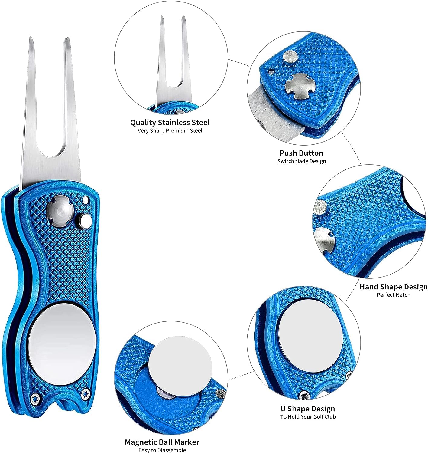 Kiuiom Golf Horquilla Arreglapiques Plegable 2PC Herramienta Reparación Divot Campo de Golf con Mosquetón