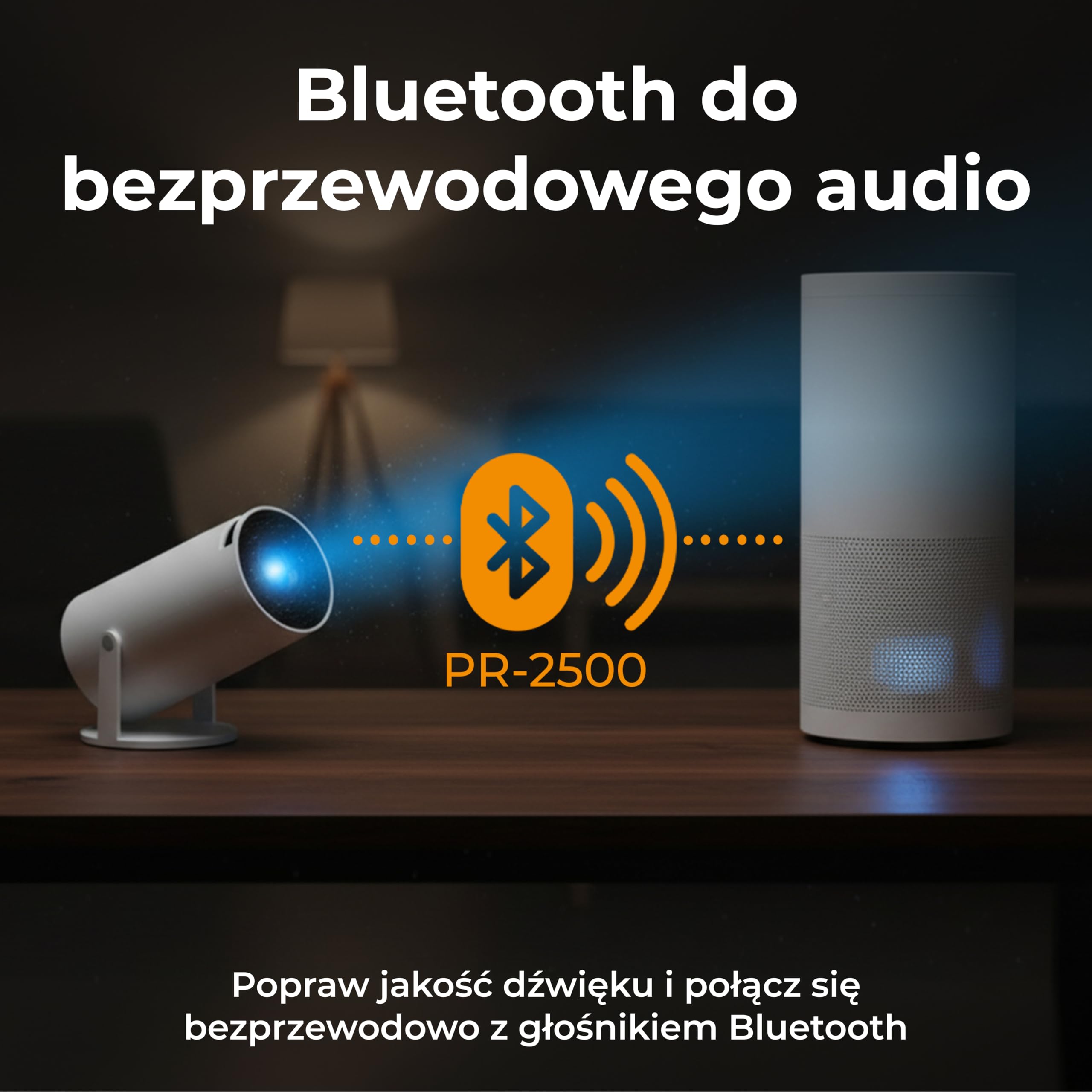 Mini projektor LED Full HD 4K – Bluetooth HDMI USB przenośny projektor do kina domowego, gamingowego telefonu komórkowego – Denver PR-2500 projektor wideo z głośnikiem | Kino domowe obracane o 180°, HDMI i USB-C, przenośne do salonu i sypialni, do 170 cal