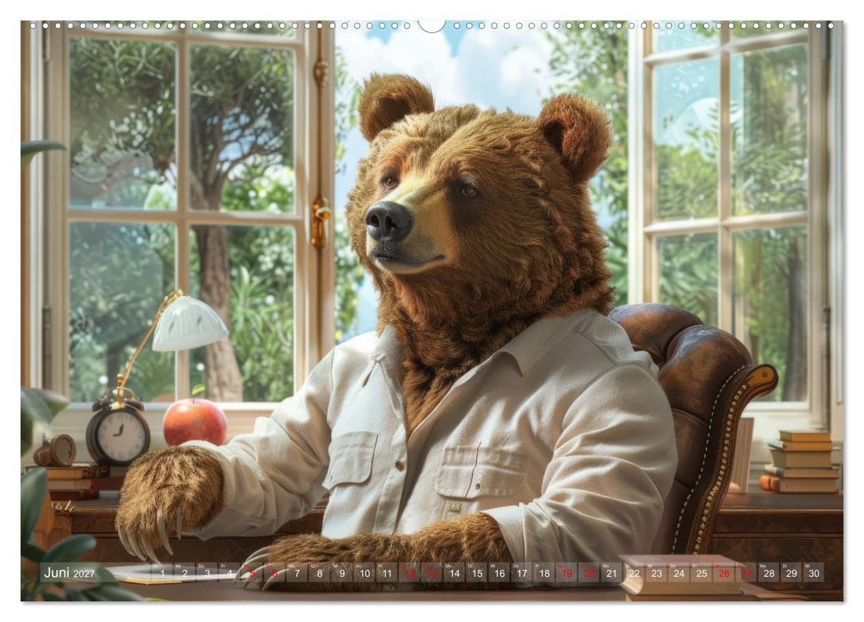 CALVENDO - Bären im Büro (Wandkalender 2027 DIN A2 quer), Monatskalender: Britische Bären in faszinierenden Office Illustrationen