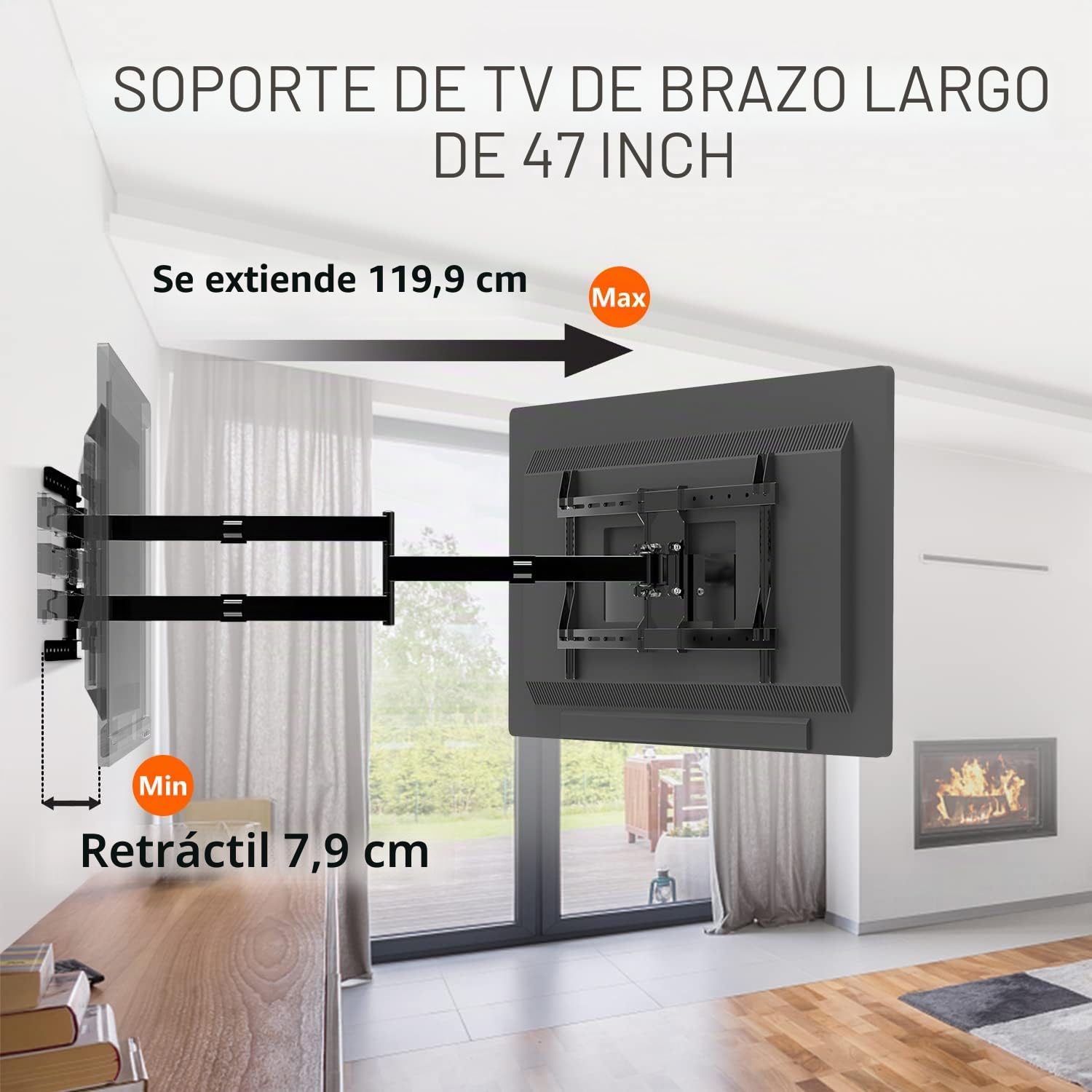 Soporte TV Pared 120 cm Extralargo Brazo para Pantallas de 37-75 Pulgadas | Soporte TV Inclinable y Giratorio 90°, MAX VESA 600x400mm, máx 45KG
