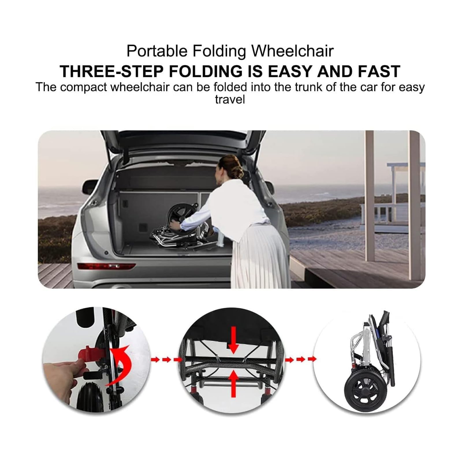 Silla de Ruedas Plegable Manual Ligera, Silla de Ruedas de Transporte de Aluminio con Reposabrazos Basculante para Ancianos Discapacitados