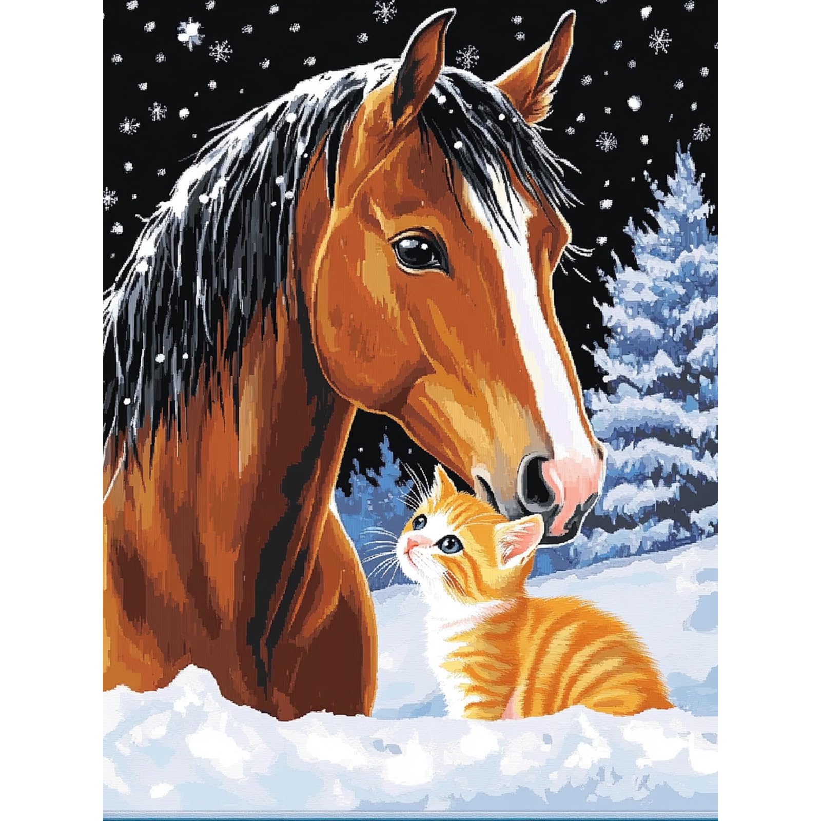 KEYIFA Paint by Numbers for Adults, Horse and Cat Painting by Number Canvas Kits with Acrylic Paint Brushes, DIY Craft Oil Painting Art Kits for Adults, Home Wall Decor 30x40CM